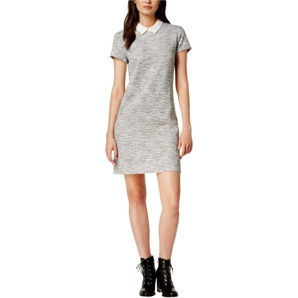 maison Jules Womens Collared Shift Dress, Grey, L, DM